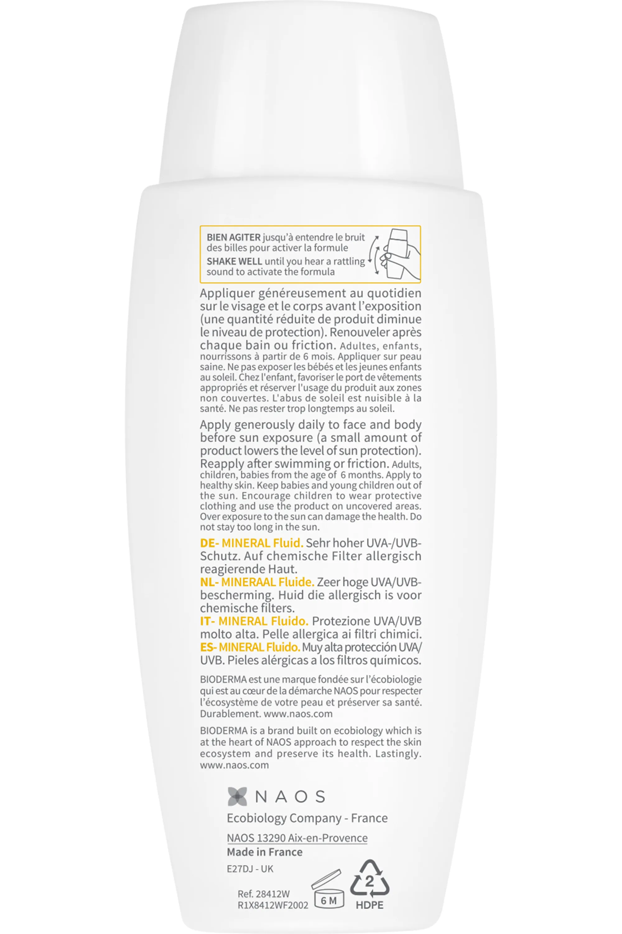 Bioderma Crème solaire peaux allergiques Photoderm Minéral Fluide SPF50+-75 g