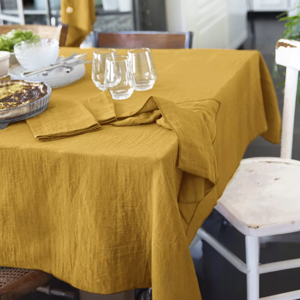 Nappe rectangulaire gaze de coton (150 x 350 cm) Gaïa Jaune safran