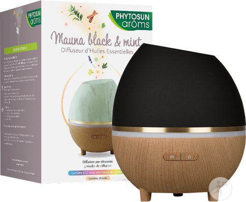 Phytosun Arôms Mauna Black & Mint Diffuseur D'Huiles Essentielles Avec 2 Couvercles 1 Pièce