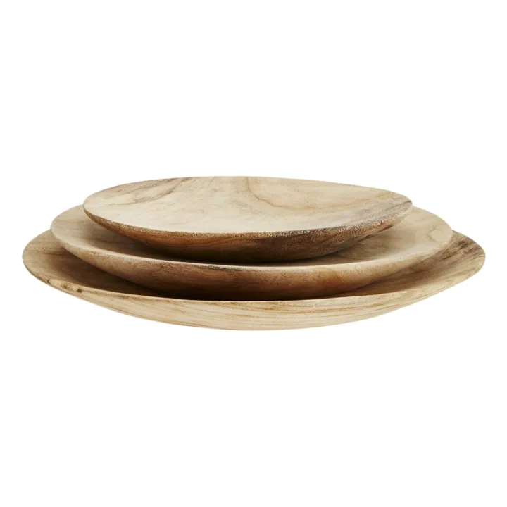Madam Stoltz Assiettes rondes en bois - Set de 3