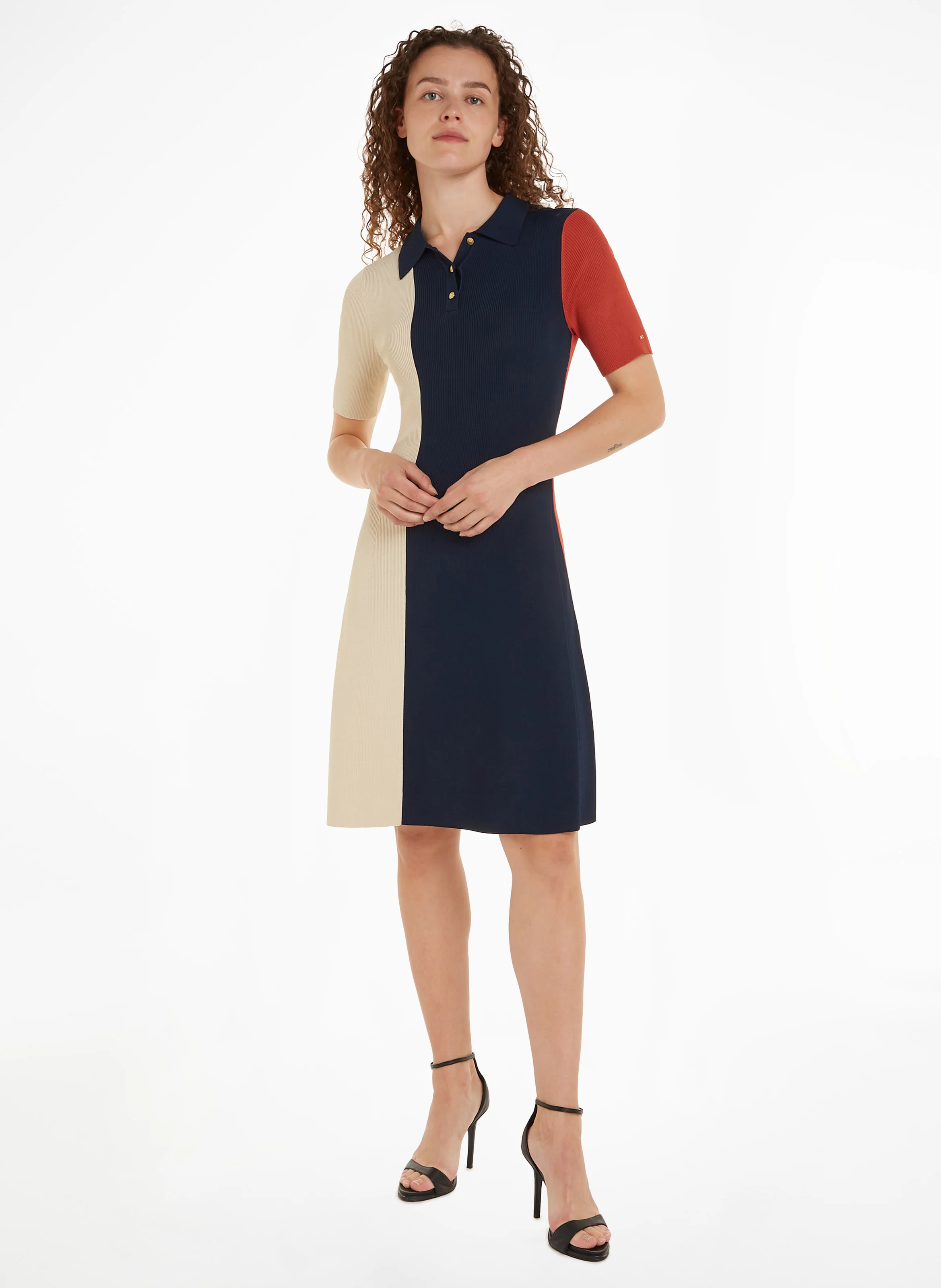 Robe midi droite col polo | Bleu