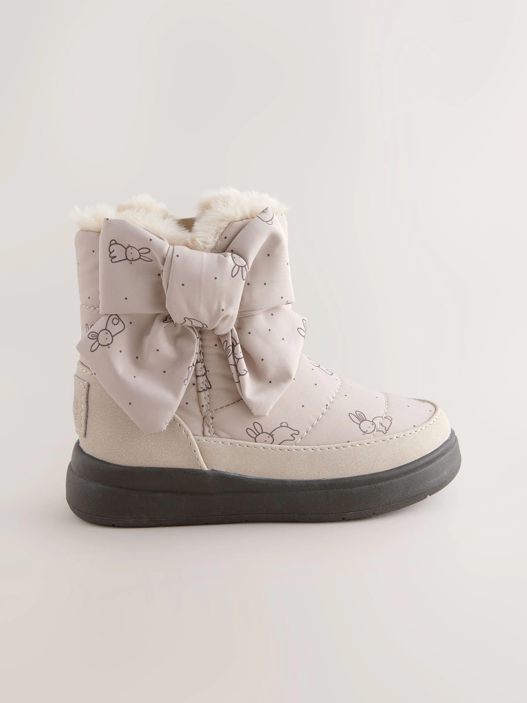 Neutraal met konijnenprint - Waterafstotende gewatteerde Boots met Strik