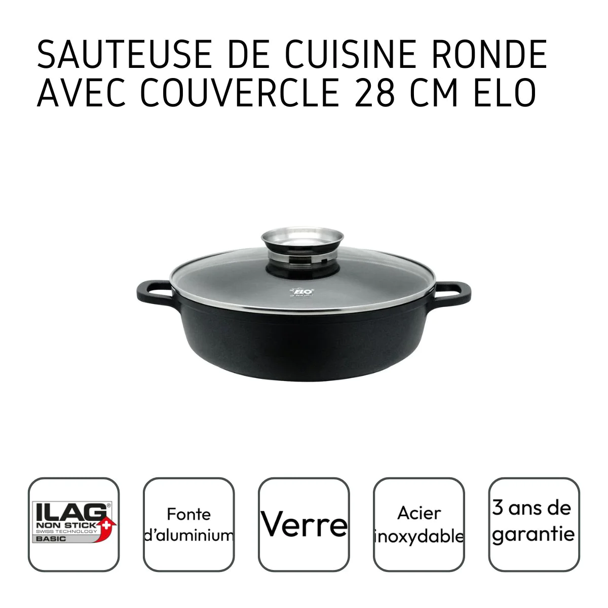 Sauteuse de cuisine 28 cm de 3,5 litres Alucast Elo