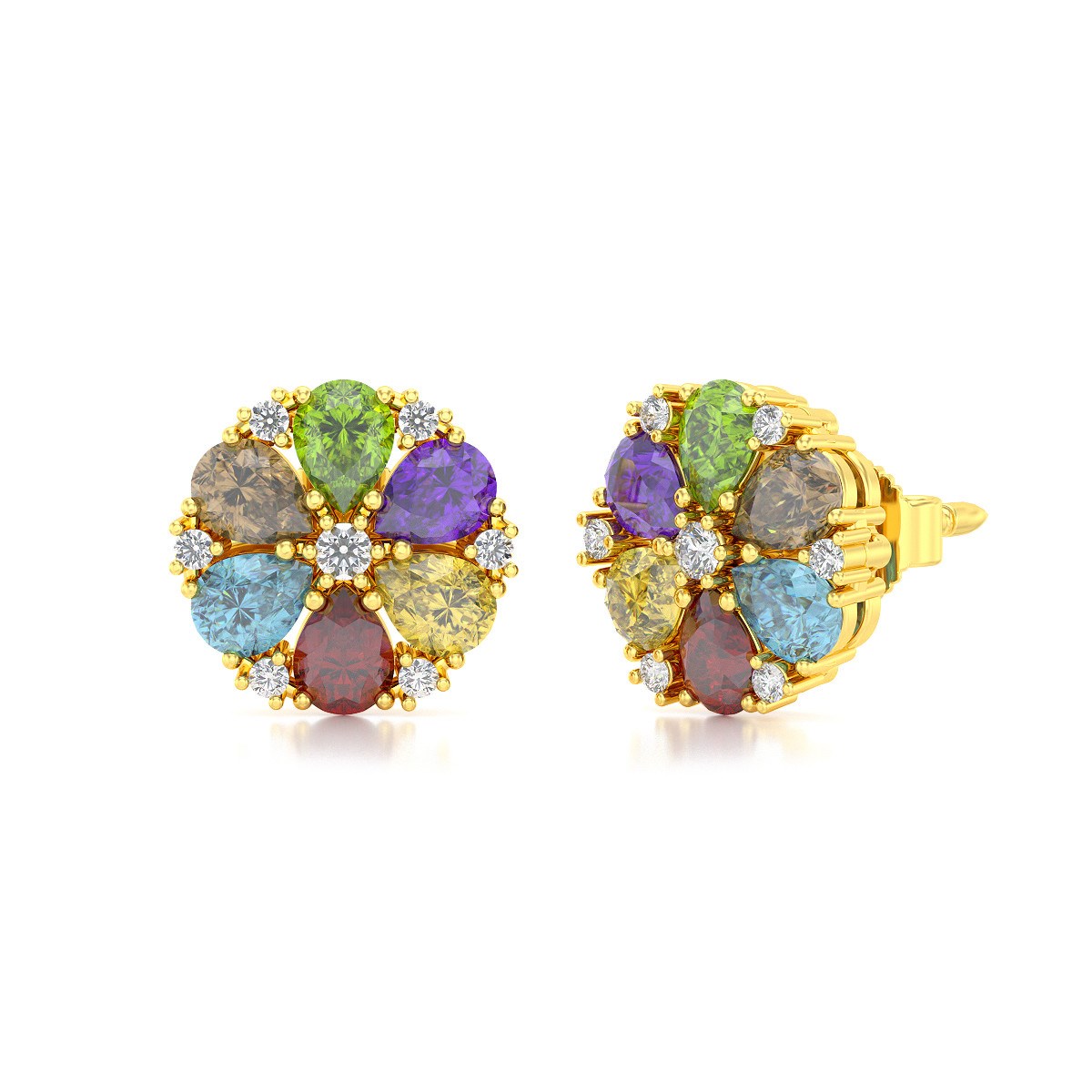 Boucles d'oreilles ADEN Or 585 Jaune Multi-Pierres semi-précieuses et Diamant 2.74grs