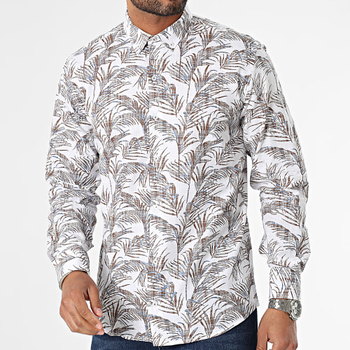 Chemise Manches Longues Floral Blanc Marron