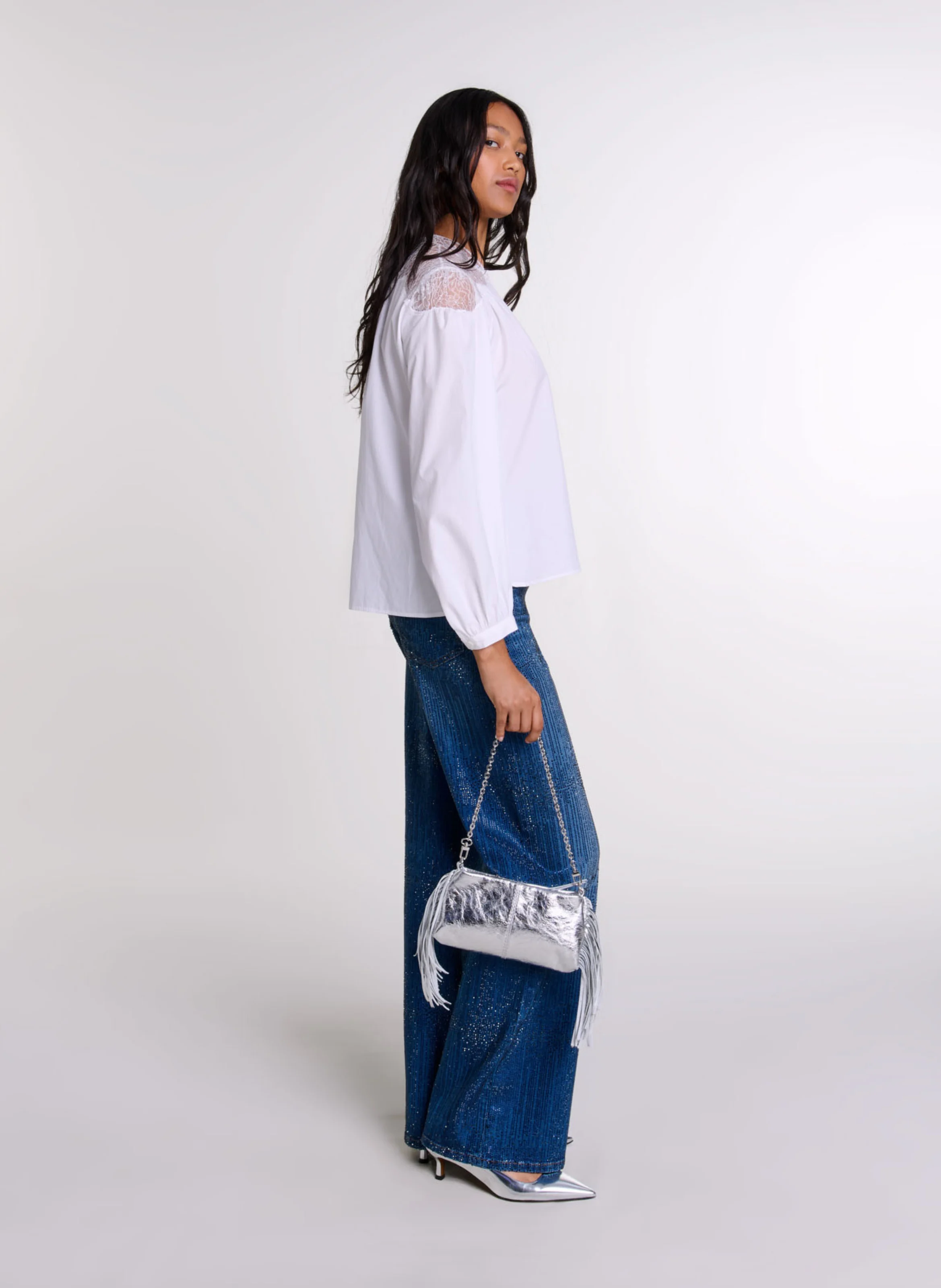 Chemise col rond droite en coton | Blanc