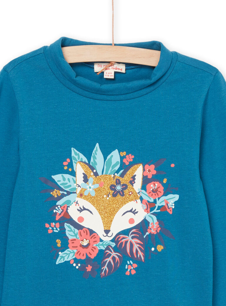 Sous-pull à animation renard et fleurs