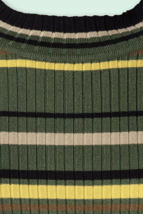 Vixen High Neck Striped trui in donker olijfgroen
