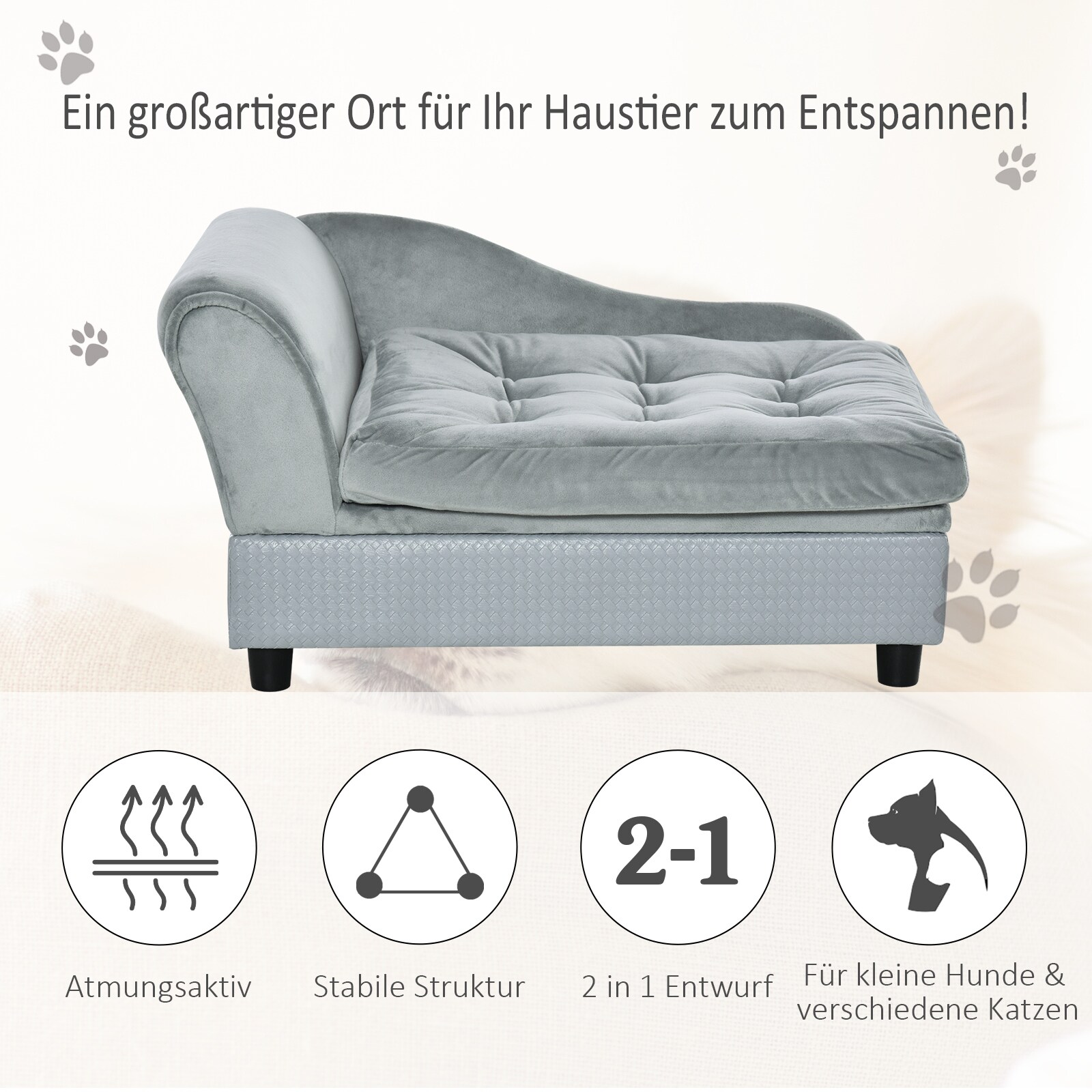 PawHut Hundesofa hellblau 76 x 45 x 41,5 cm (BxTxH)