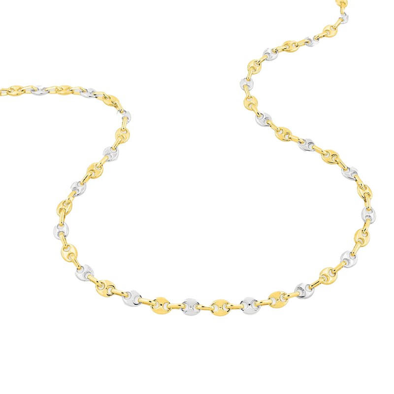 Bracelet mixte 18 cm - Bicolore - Grain de café - Or 18 Carats - Largeur 3.2 mm
