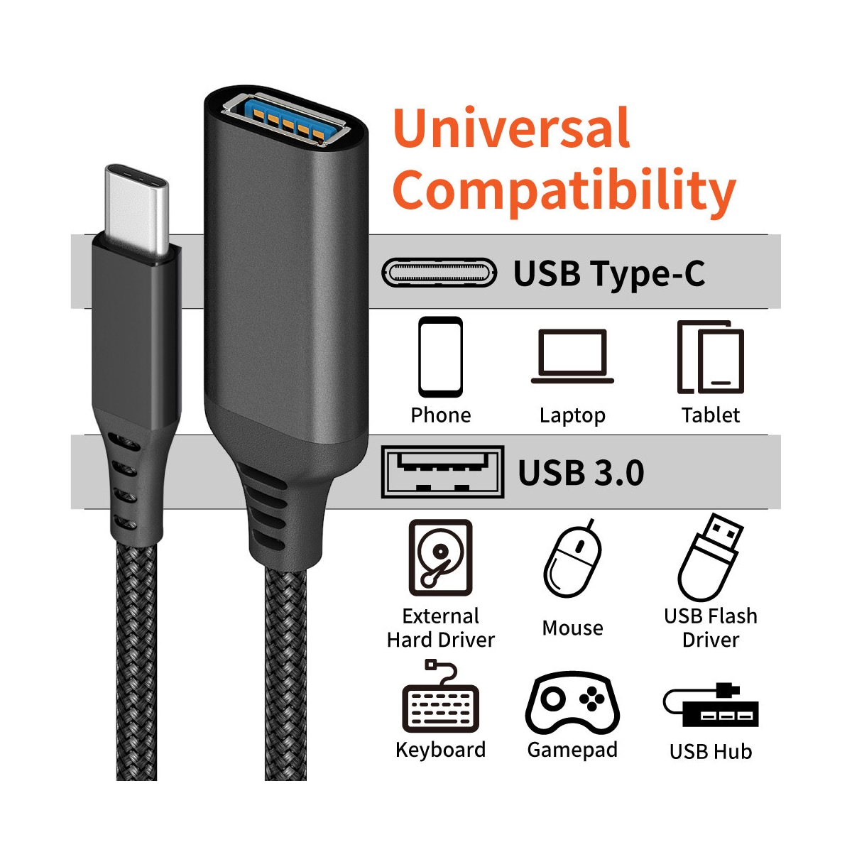 USB-C til USB 3.0 adapterkabel 5 Gbps Sort