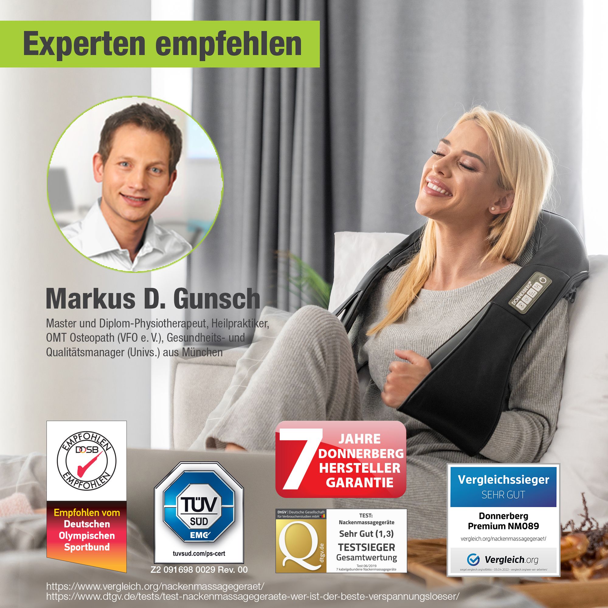 Donnerberg Nackenmassagegerät  Premium Massagegerät mit Wärme und Vibration