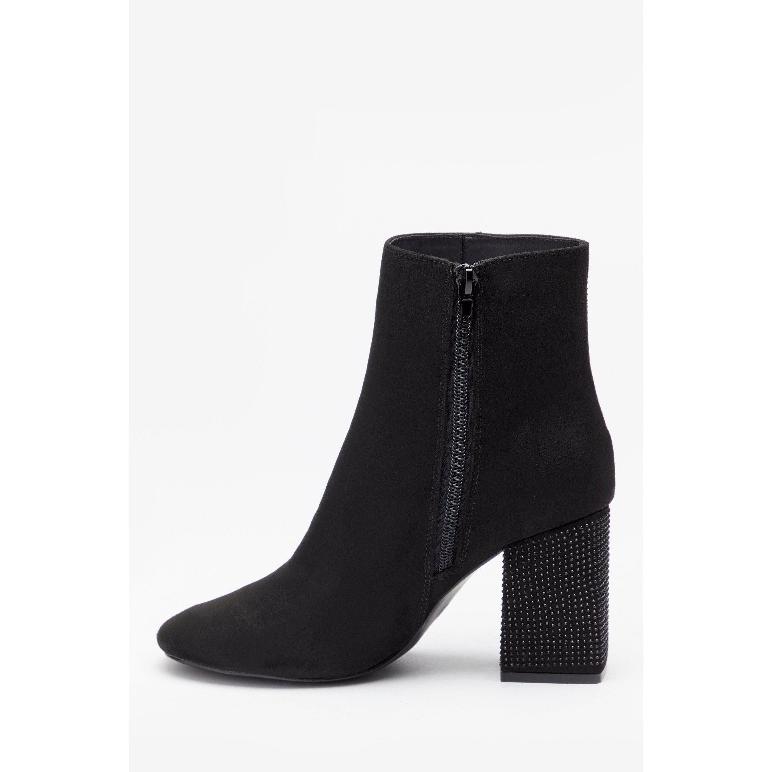 Be You Studio Diamante Block Heel Faux Suede Boot