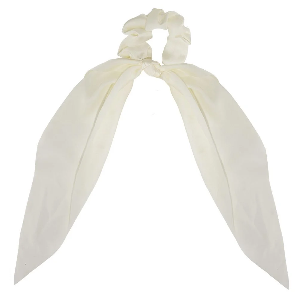 Chouchou ruban long blanc ivoire effet satiné Ø7xL25cm