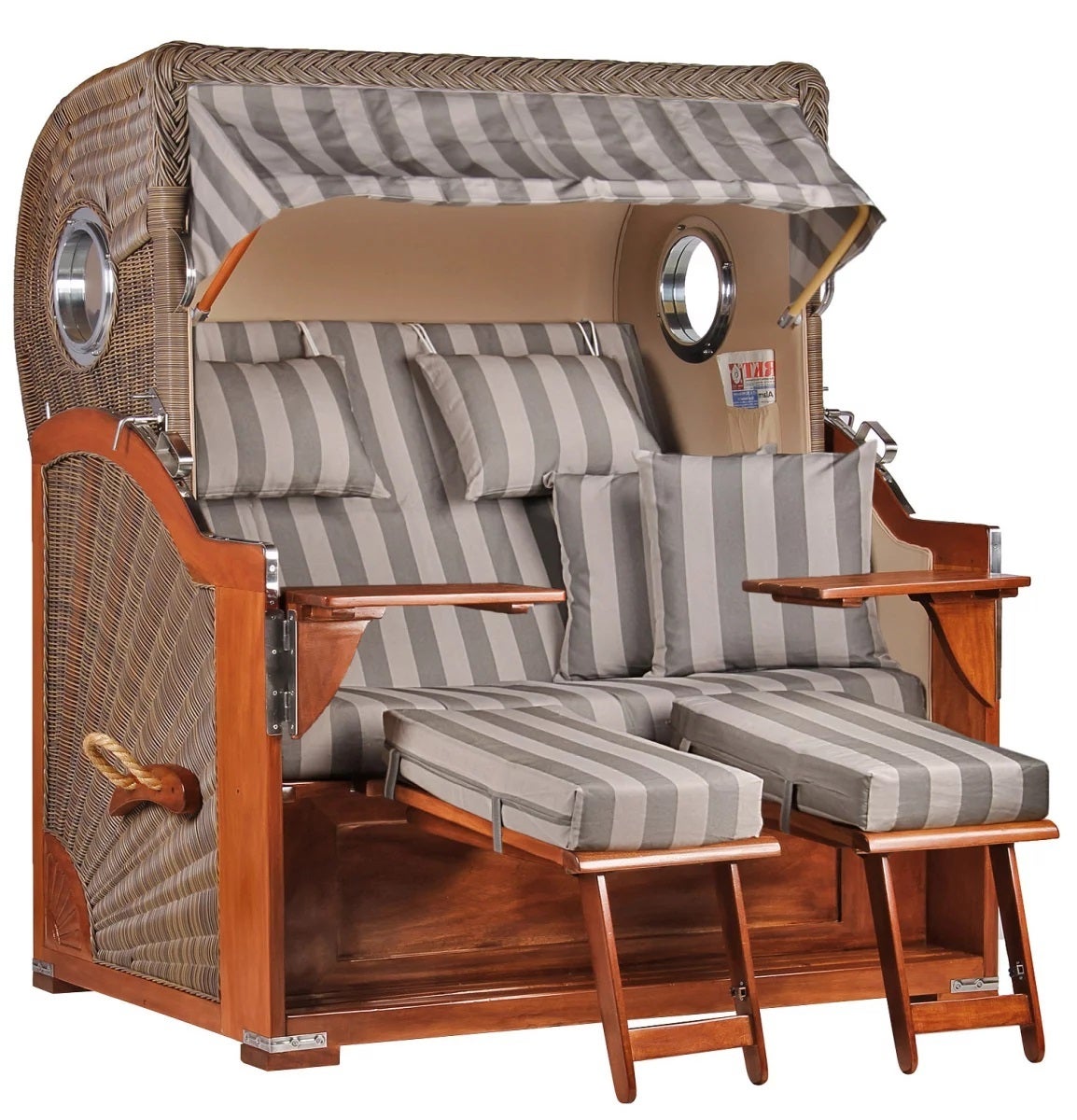 Westerland strandstoel, mahonie, patrijspoort, PE grijs, design 537