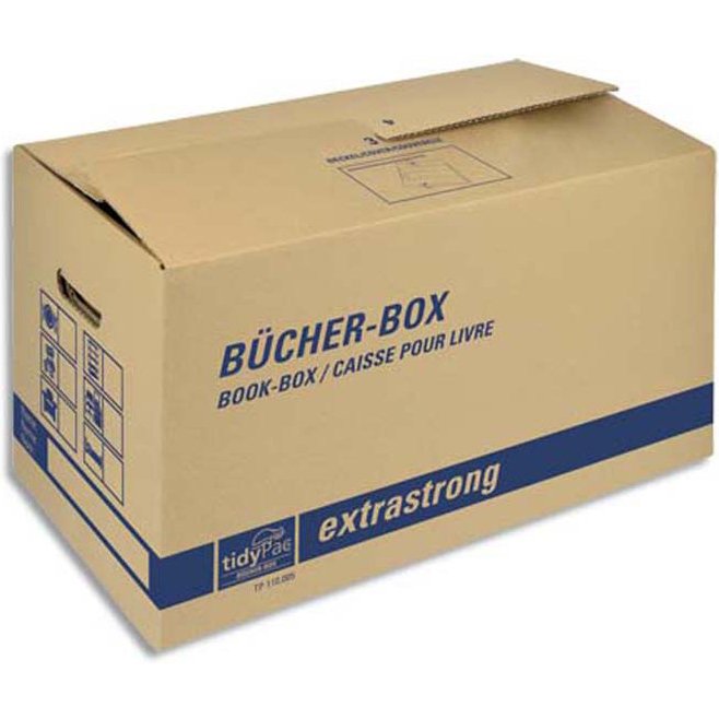 Boîte transport livre tidypac capacité 30 kg carton brun dim l57,5 x h29,5 x p33,5 cm