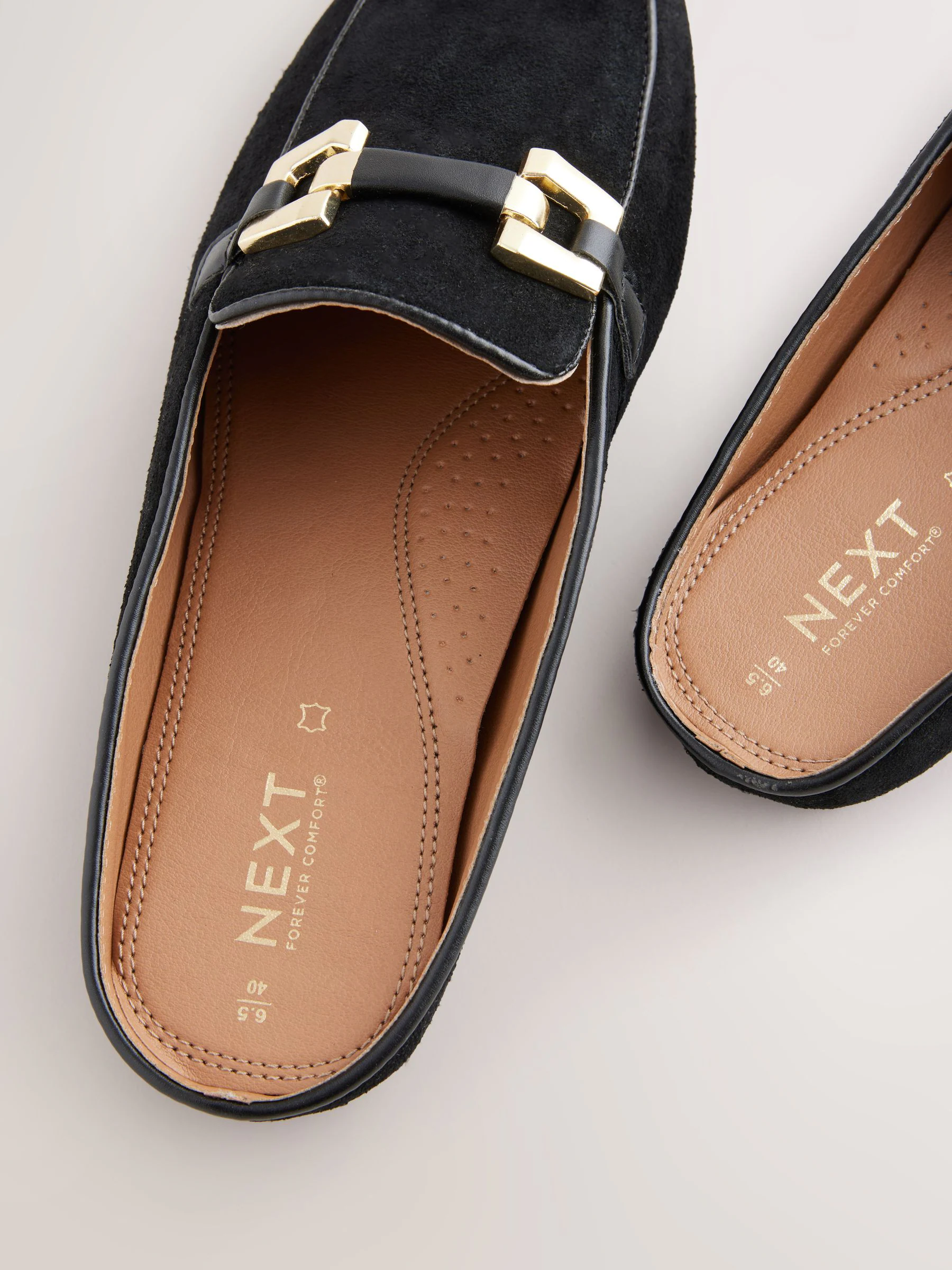 Zwart - Forever Comfort® Leather Hardware Trim Detail Loafer Mules