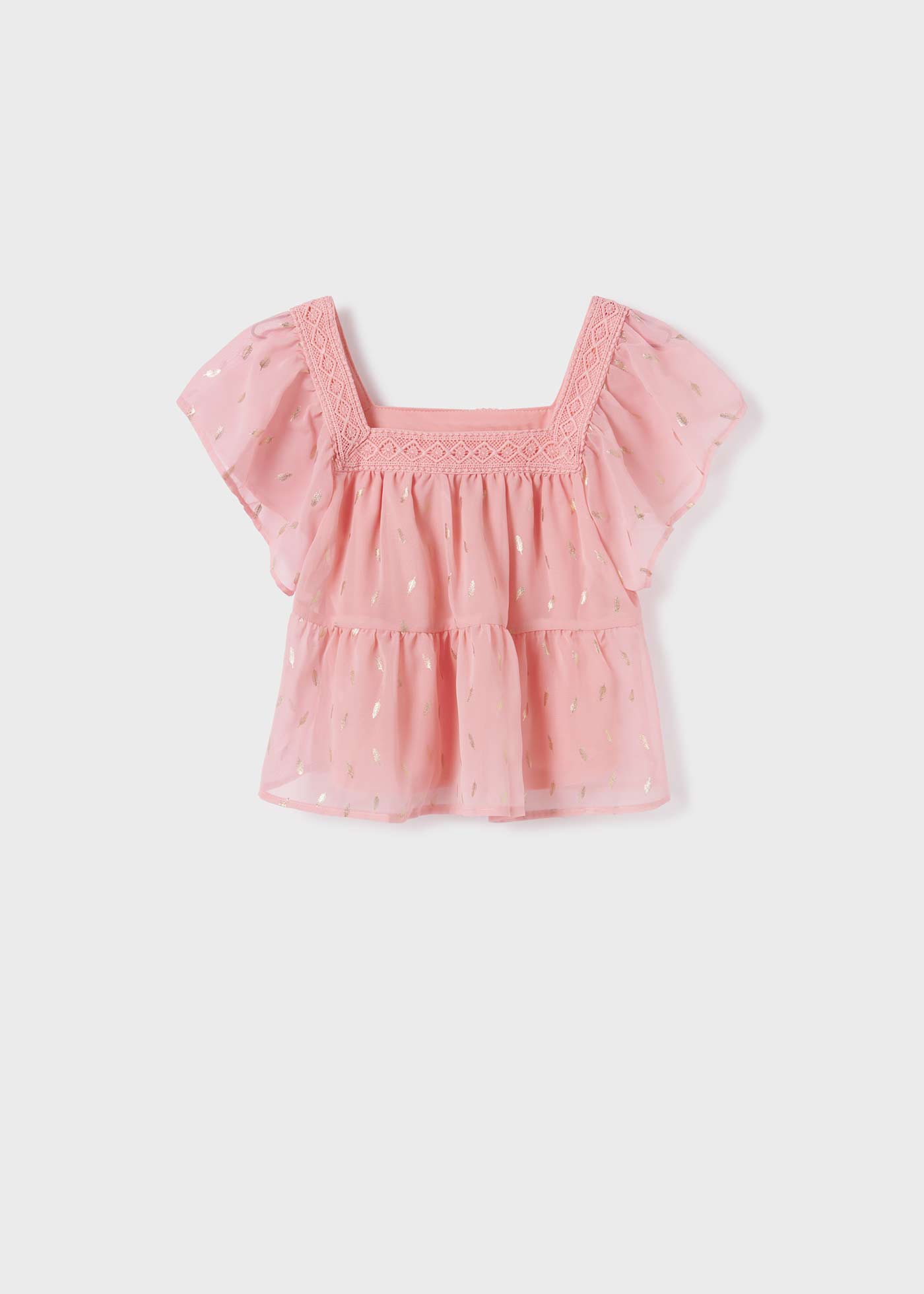 Blusa de manga curta com estampa metálica para meninas