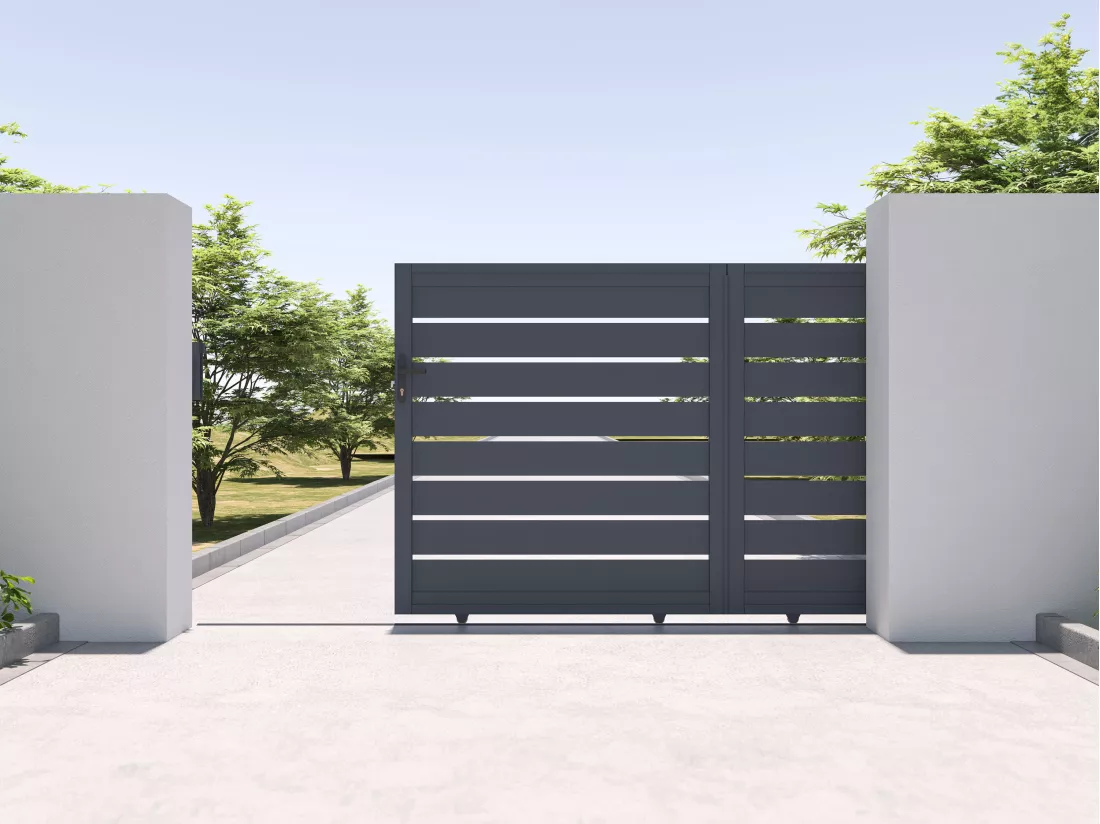 Portail électrique coulissant aluminium ajouré L324 x H165 cm anthracite - PRIMO