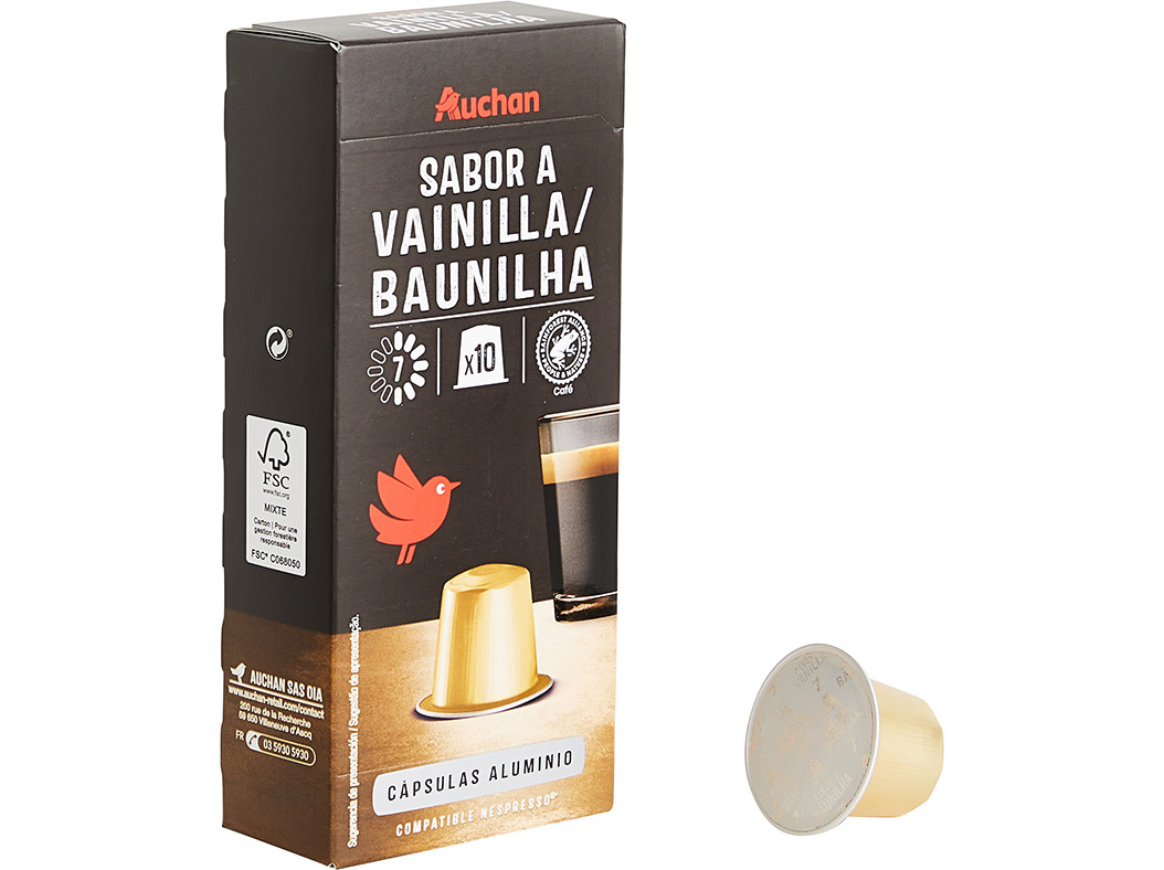 CÁPSULAS AUCHAN CAFÉ NESPRESSO ALUMINIO BAUNILHA 10UN