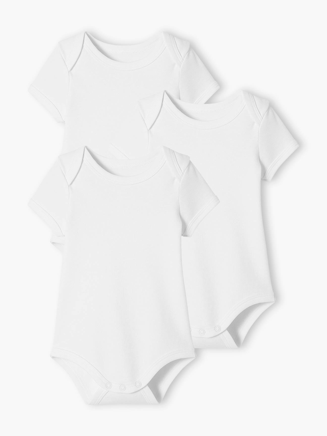 Conjunto de 3 bodies de manga curta com cavas americanas. Coleção BIO, branco claro, bicolor/multicolorido.