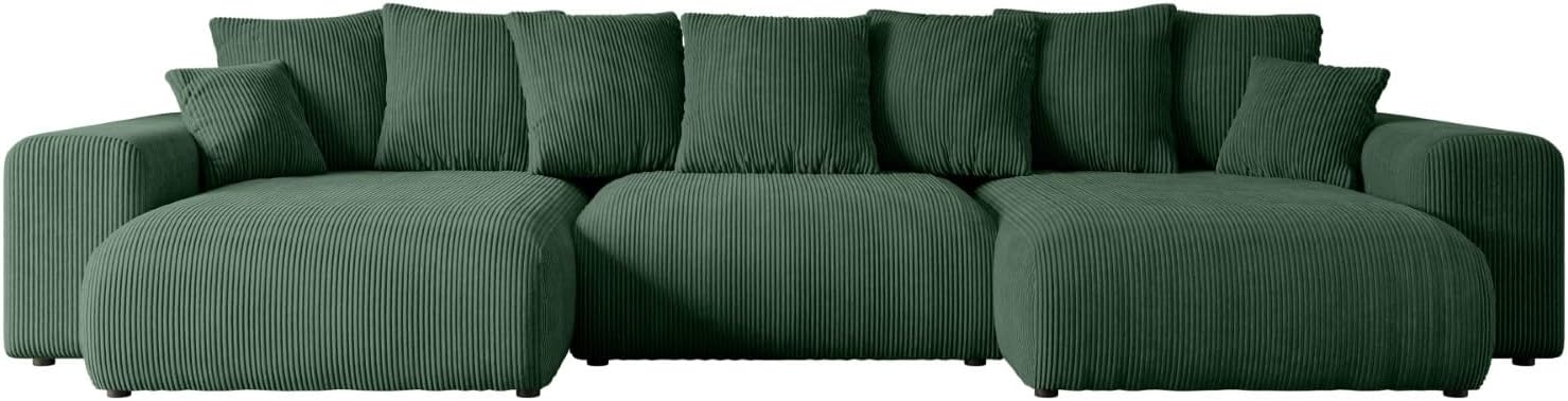 ALTDECOR Ecksofa mit Schlaffunktion und Bettkasten Corner Sofa Eckcouch Couch U-Form universal, Links/rechts angeordnet Schlafcouch Ausziehbar Wohnlandschaft Eskar-U -364x176x84cm Grün