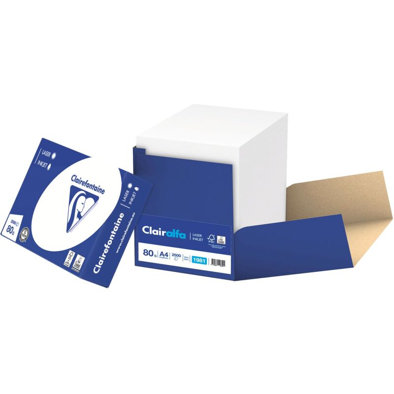 Papier A4 blanc 80 g Clairefontaine Clairalfa - Boîte de 2500 feuilles