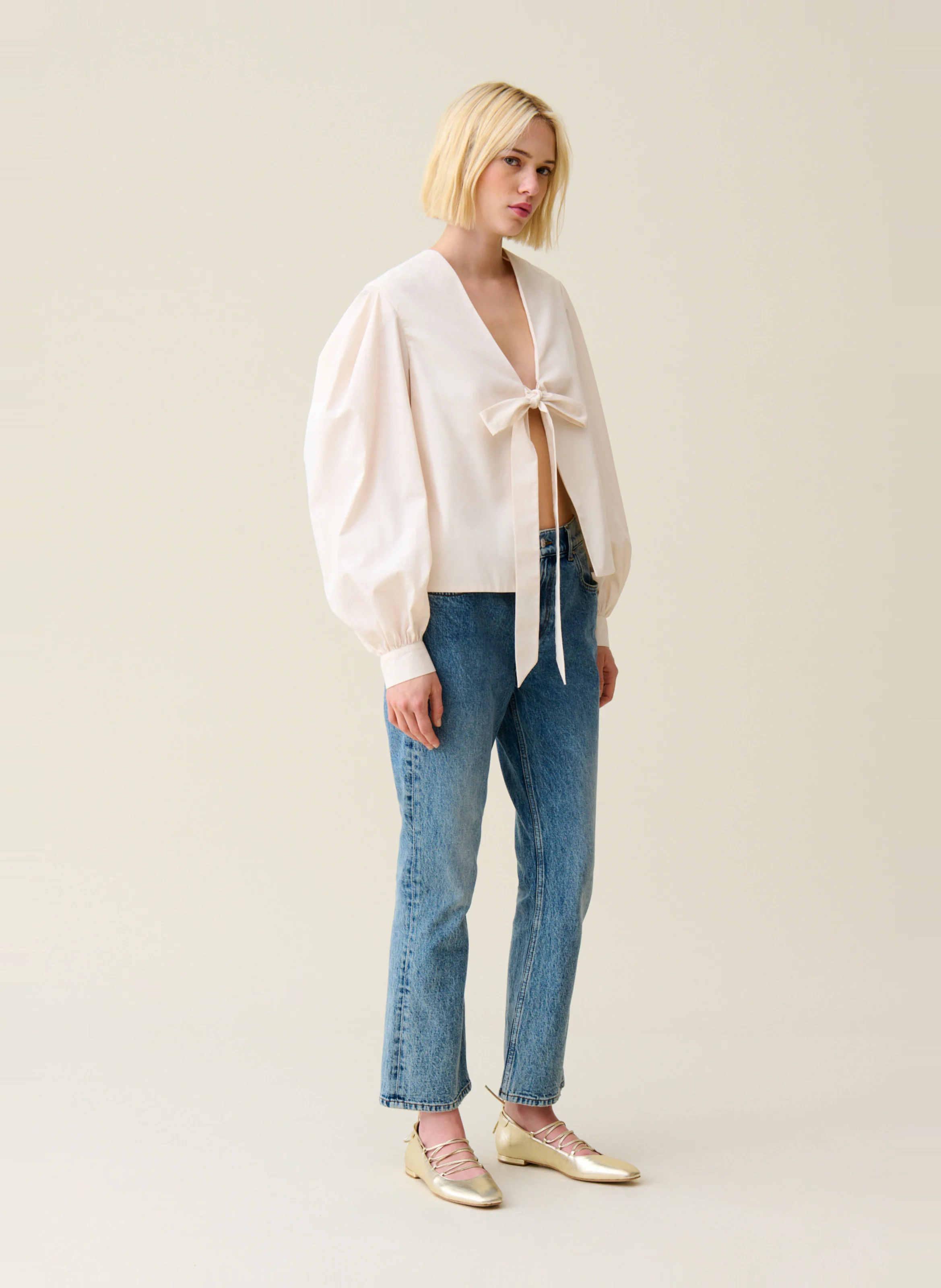 Blouse col V | Blanc