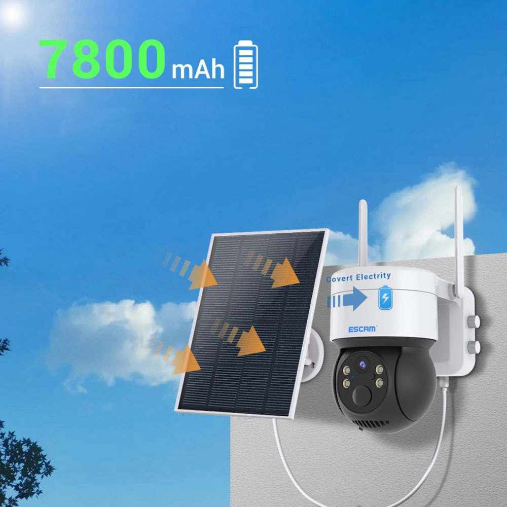 WiFi Solar IP Kamera 2MP 1080p mit 2-Wege-Audio / Infrarot LED's / Bewegungserkennung / Micro SD iOS/Android (IP66) - Weiss