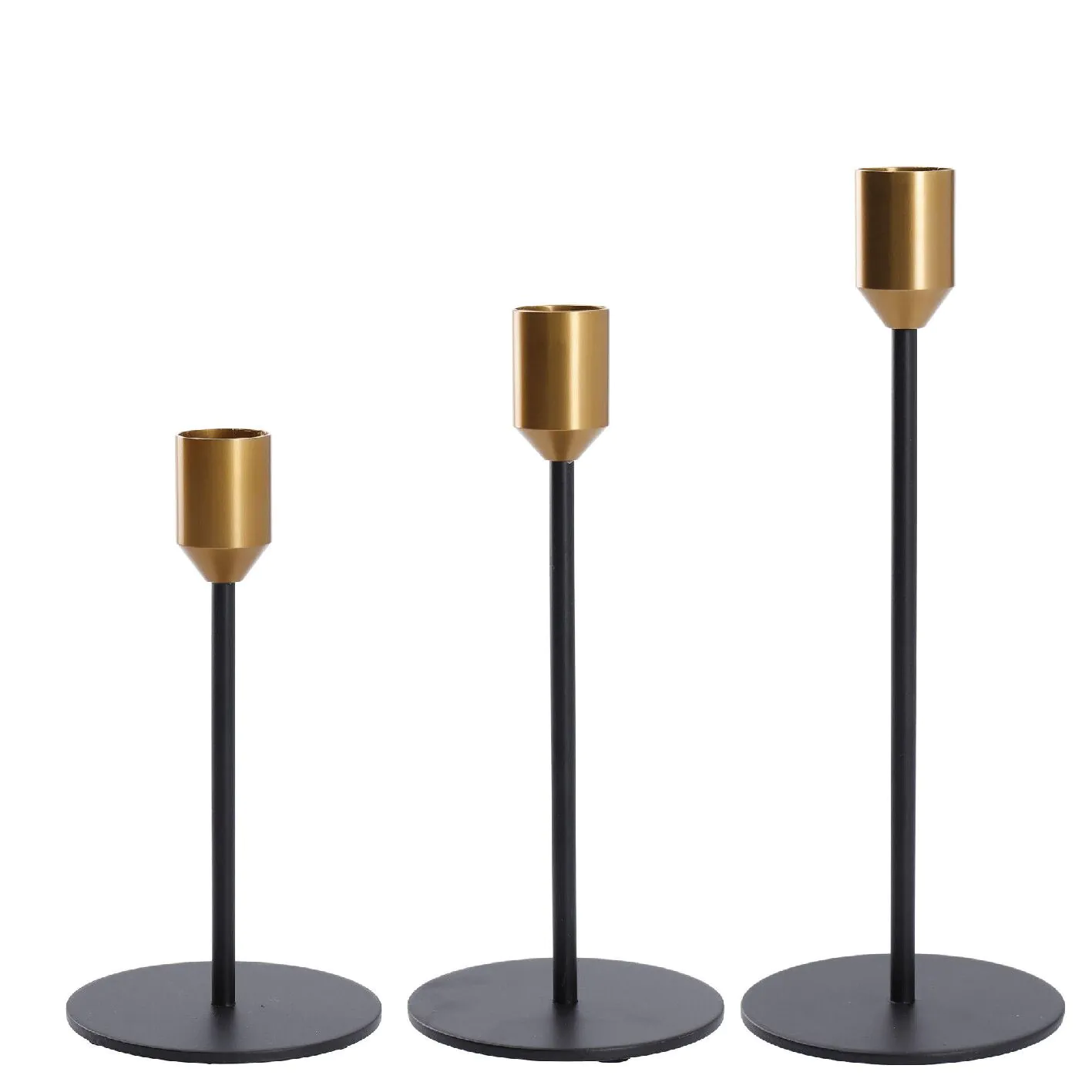 3er Set Kerzenständer, Stabkerzen, schwarz/gold