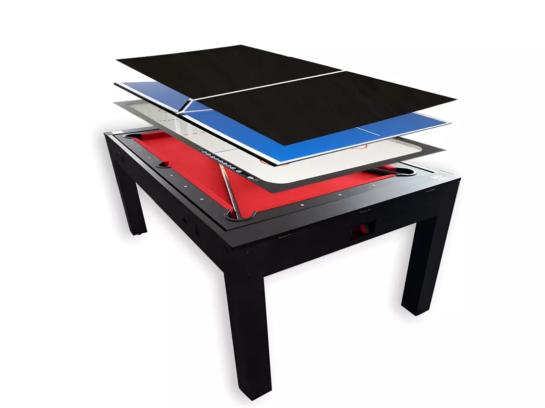 Table de Billard multi-jeux 7 FT Rouge Air Hockey + Table de Tennis + Table Top – Rocket