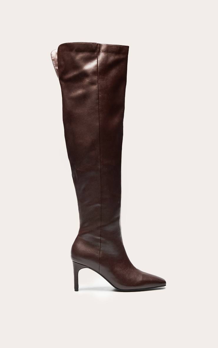 Chocolat Bottes À Talon Bout Pointu En Synthétiquecuir Par-dessus Le Genou