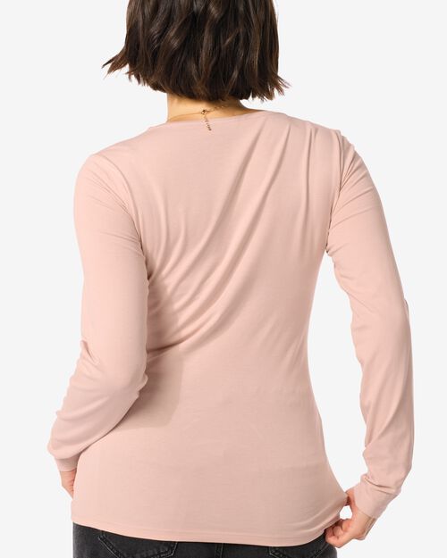t-shirt cintré col rond manches longues pour femmes rose pâle