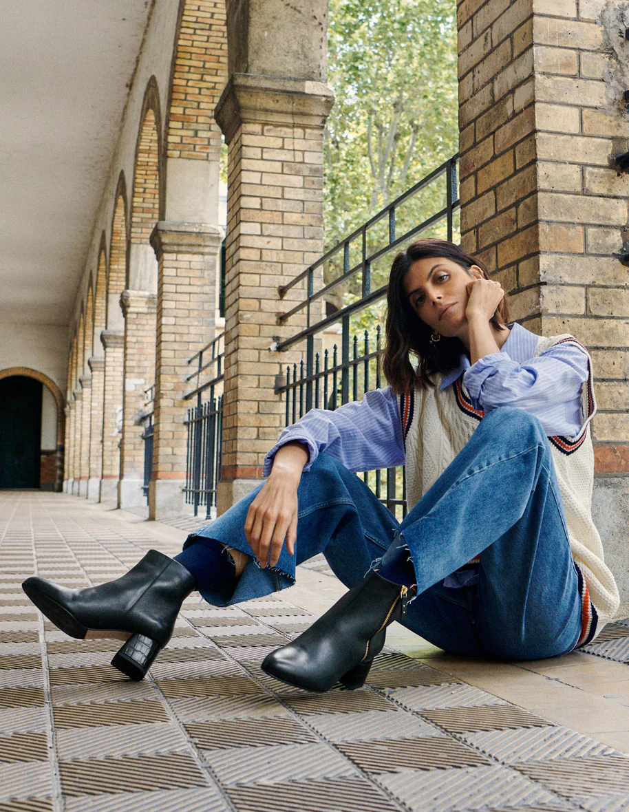 Bottines à talons Gisèle - Cuir noir