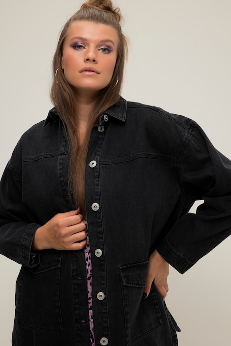 Jeanshemd, oversized, Klappentaschen, Hemdkragen, Langarm