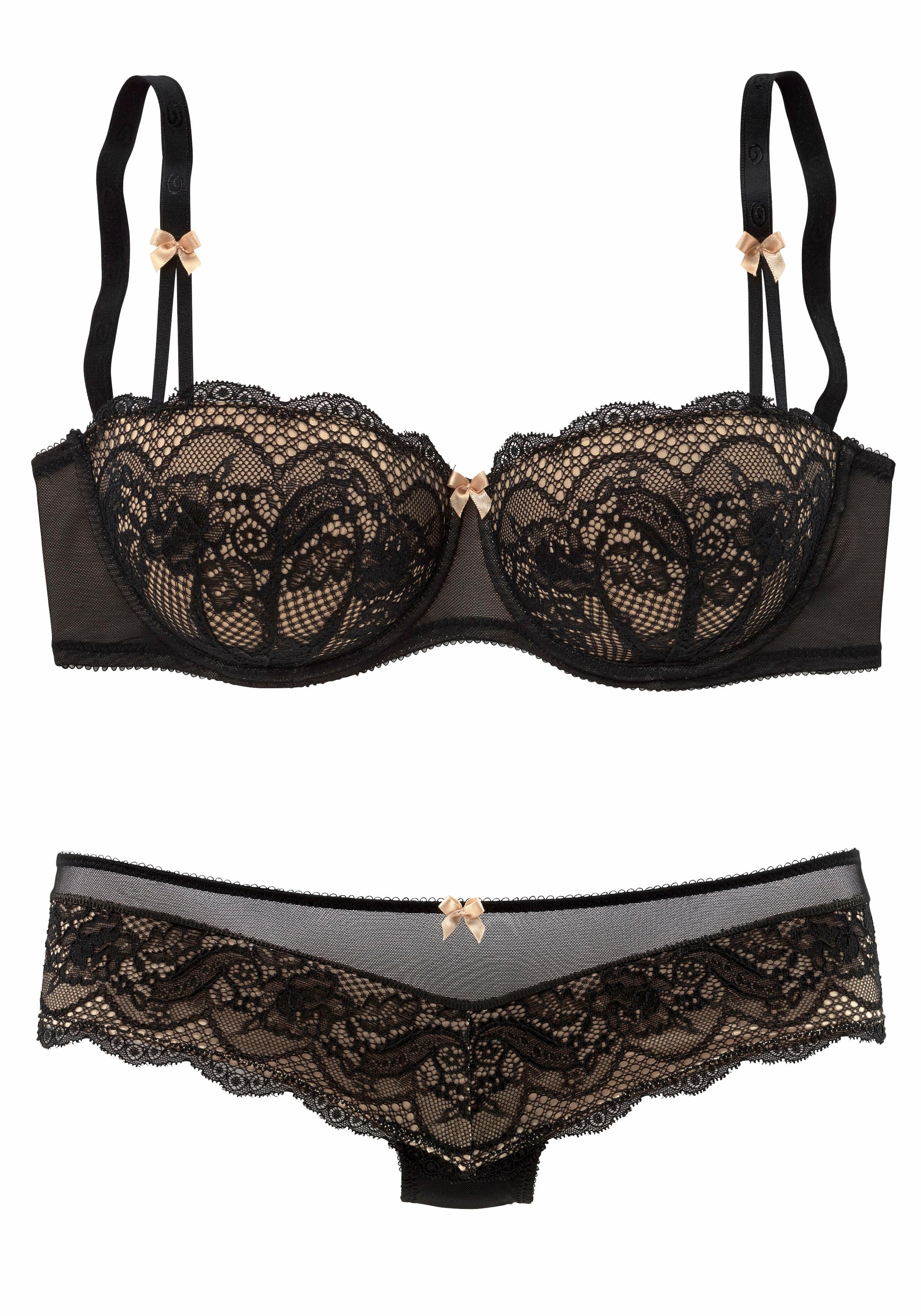 s.Oliver Set: Schalen-BH, 2 Stk. mit feiner, blumiger Spitze und zarten Zierschleifen, sexy Dessous