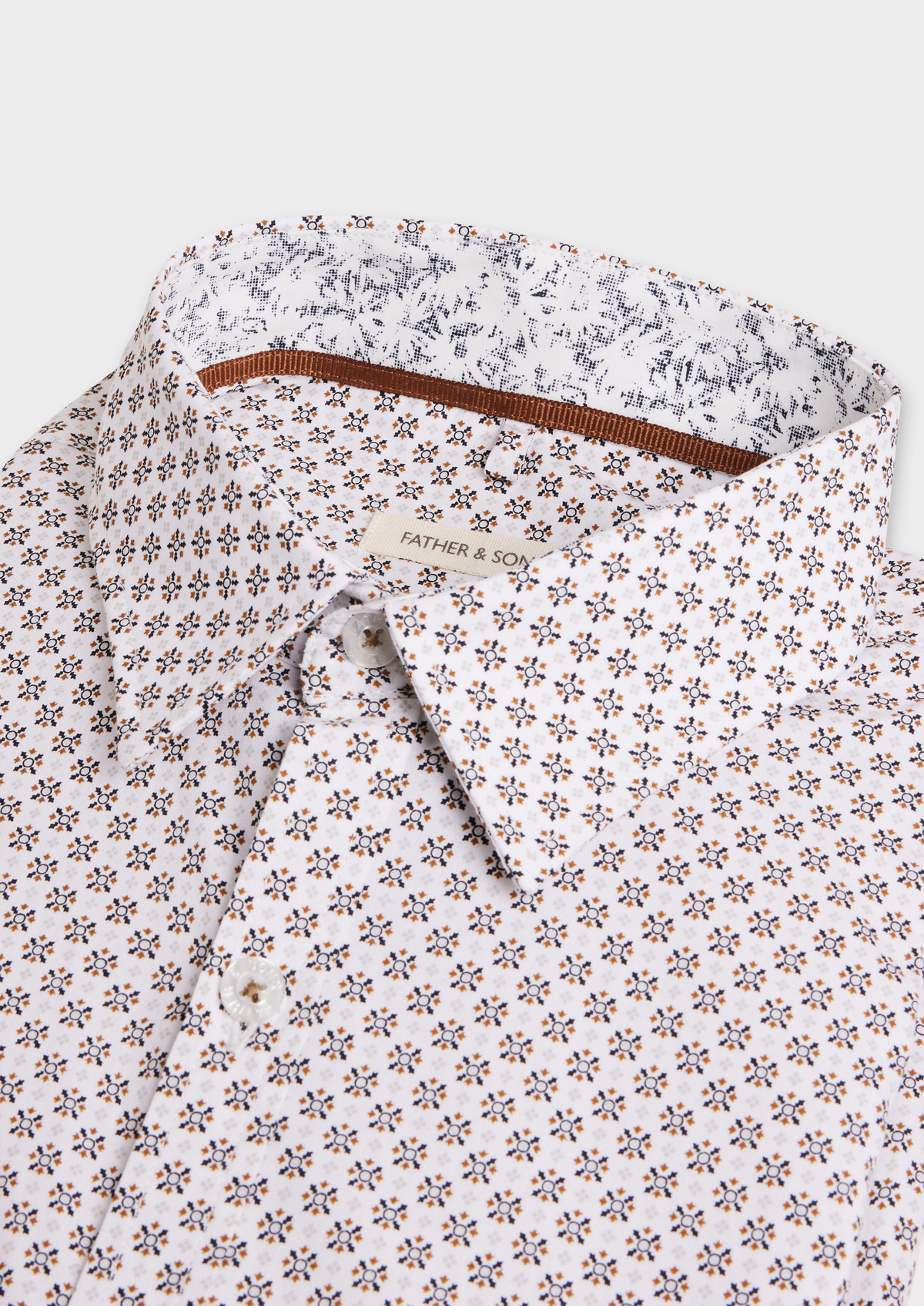 Chemise sport Slim en popeline de coton blanc à motif fantaisie noir et marron