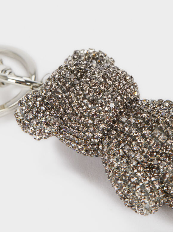 Chaveiro de urso com strass - Prateado