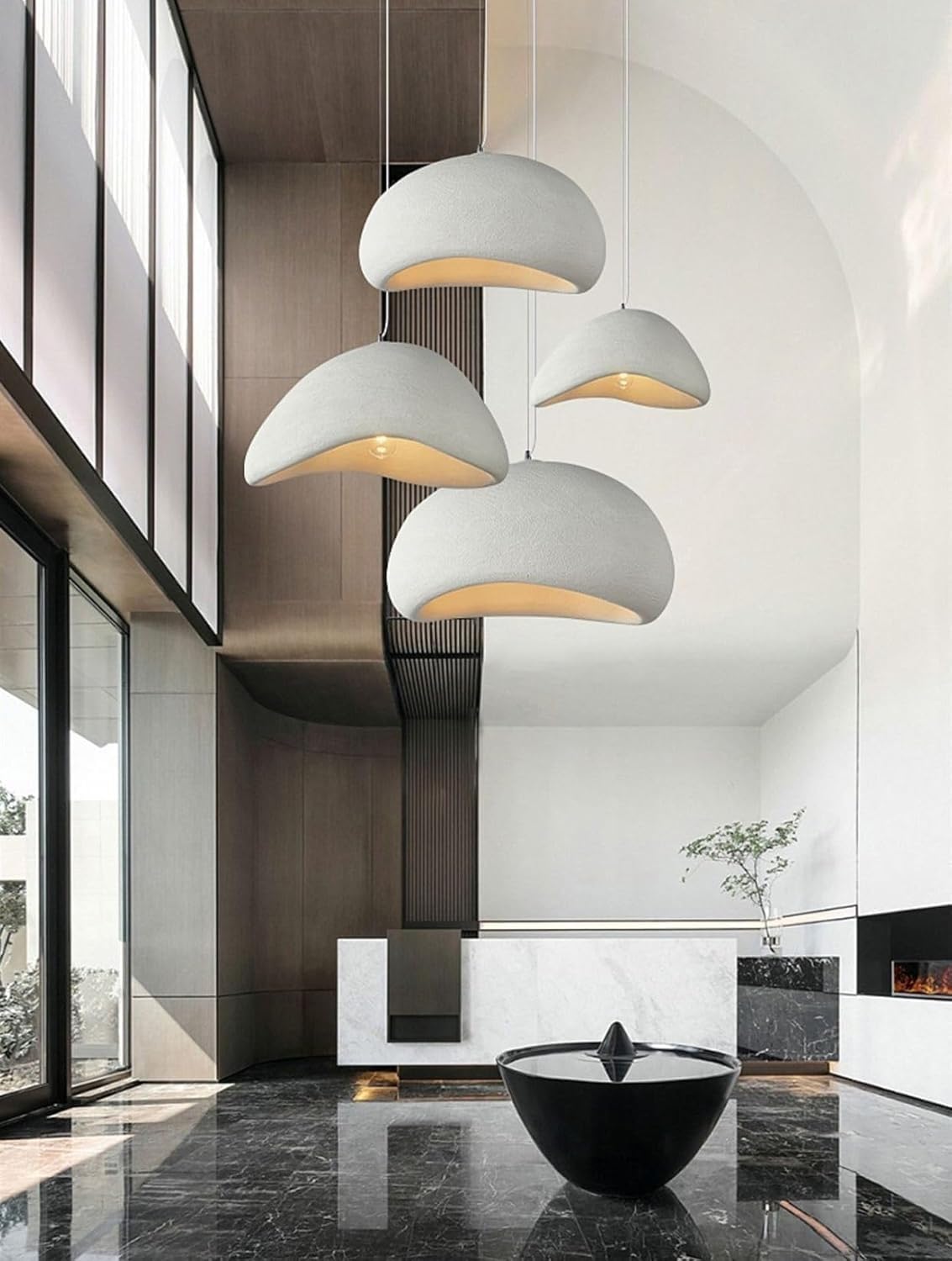 60CM Moderne Hängeleuchte für Esszimmer Küche Insel Licht Flur Restaurant Kronleuchter E27 Sockel Weißer Japanische Wabi-Sabi Stil Vogelnest Form Pendelleuchte Beleuchtung Leuchte