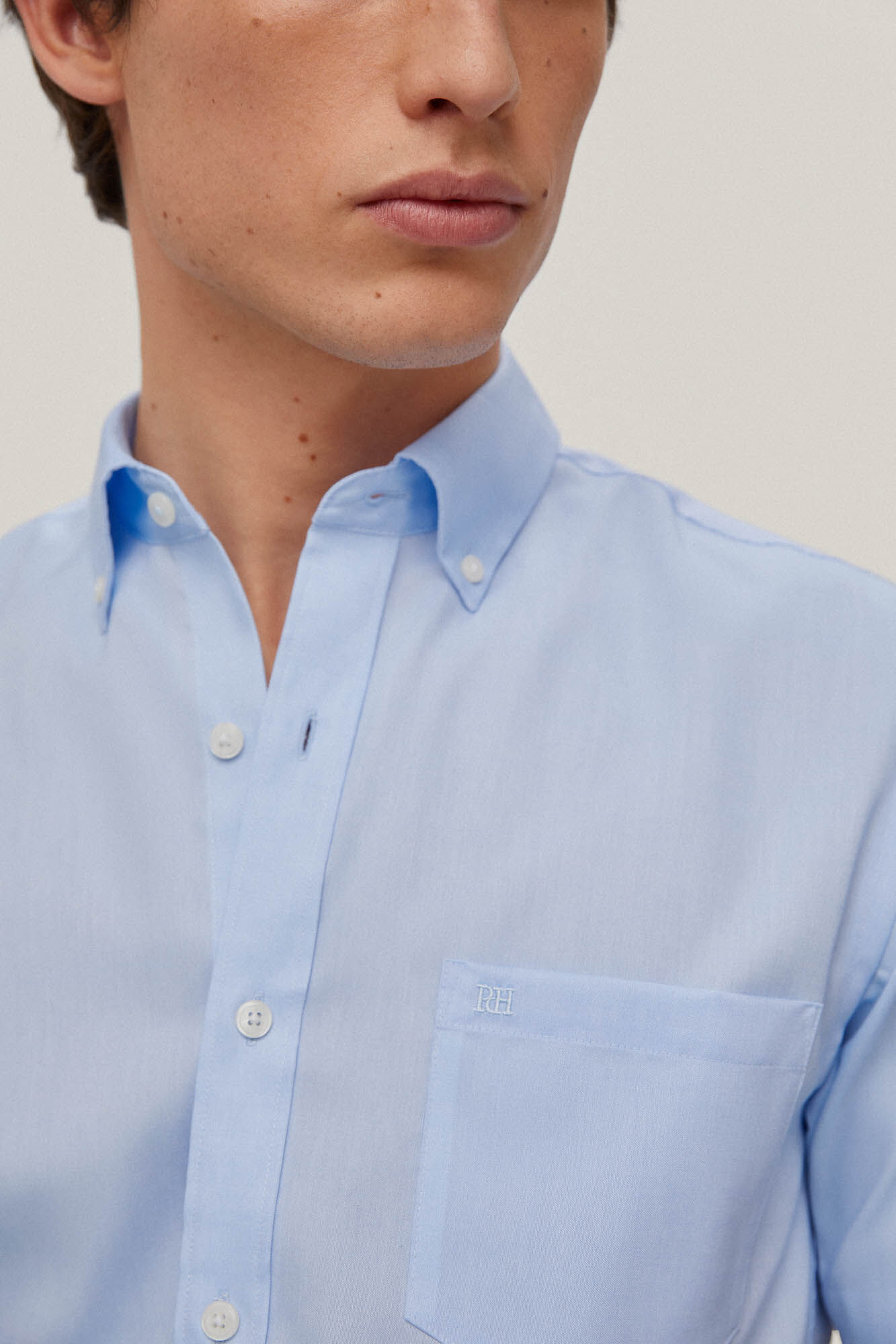 Camisa lisa de manga curta que não precisa passar - Azul