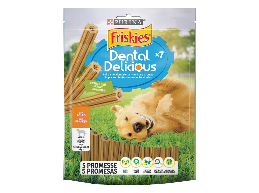 SNACKS PARA CÃO DENTAL FRISKIES DELICIOUS COM FRANGO 200G