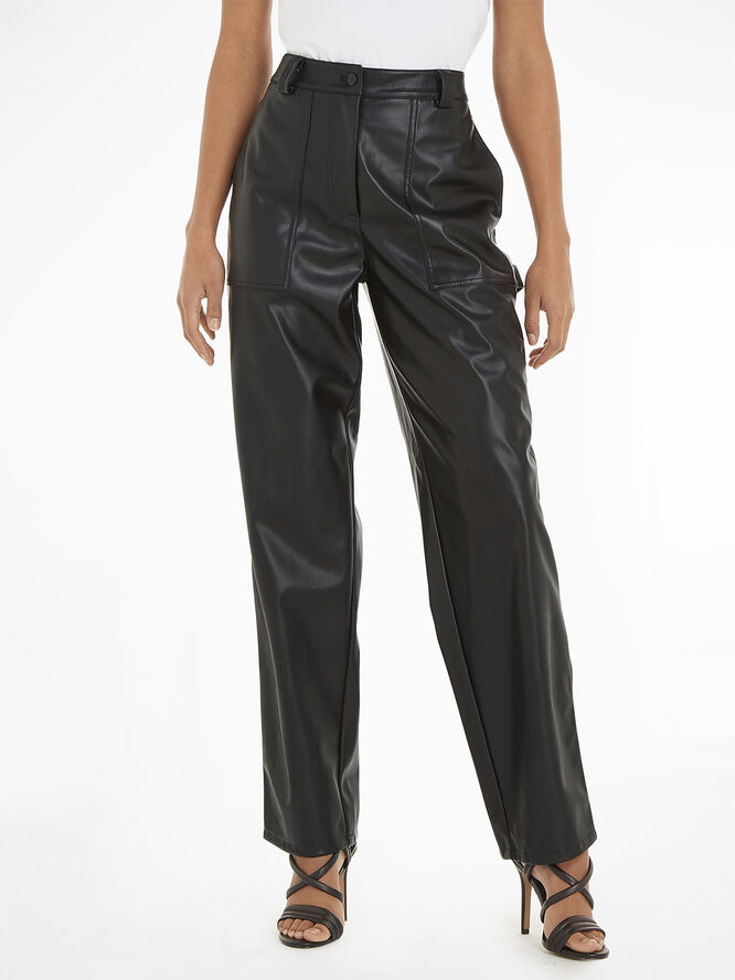 Calvin Klein High rise straight fit leather pants Beh