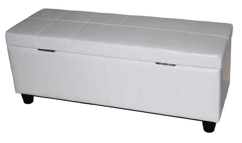 Aufbewahrungs-Truhe Sitzbank Arezzo, Leder + Kunstleder, 112x45x45cm MVG-zertifiziert ~ weiß