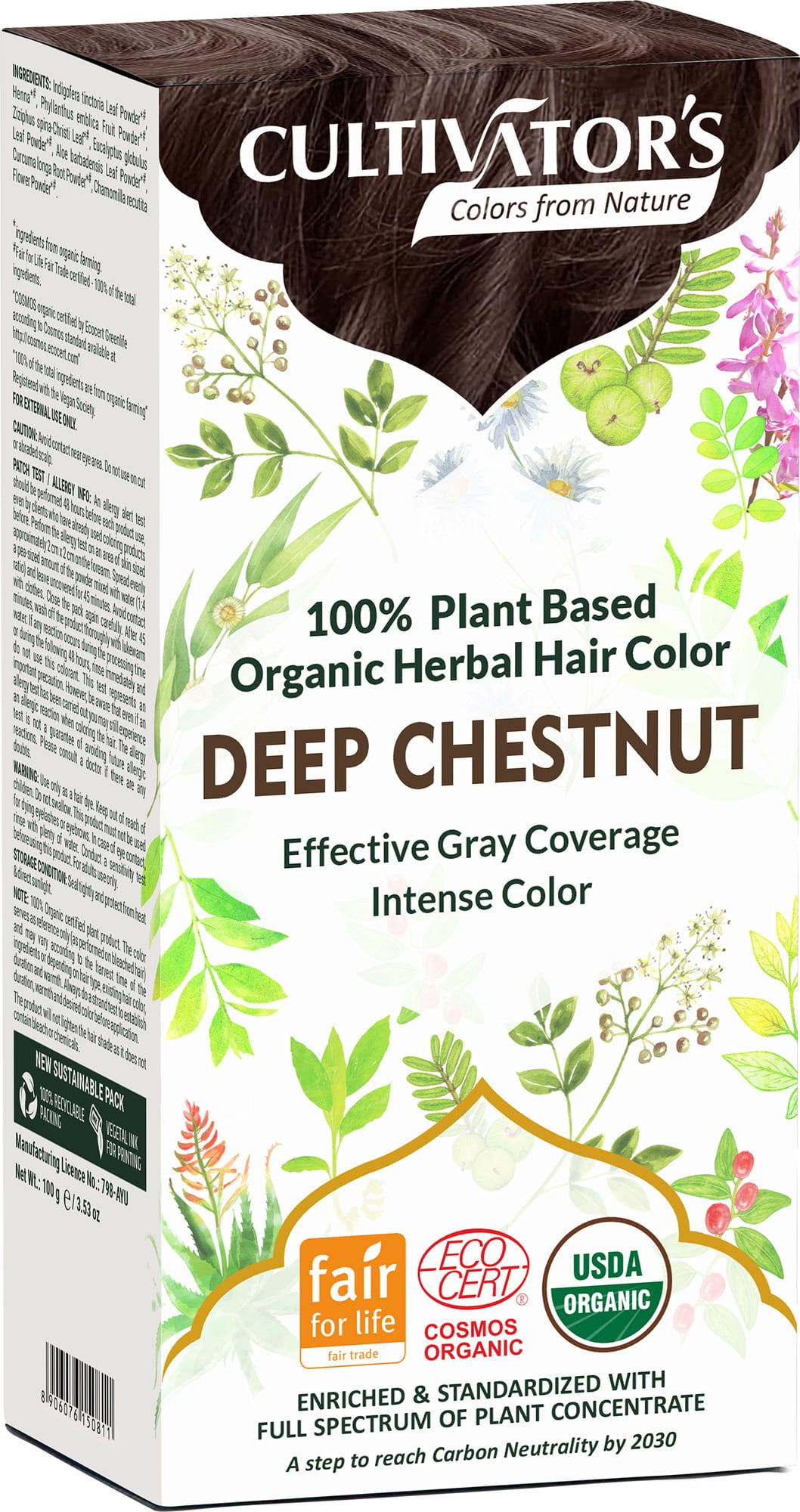 CULTIVATOR'S  Organic Herbal Hair Color Deep Chestnut, 100 g