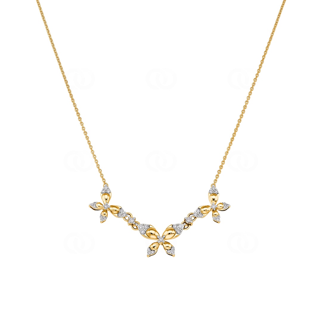 Collier 750/18 K Gelbgold Schmetterlinge mit Diamanten 0.25 ct H/si
