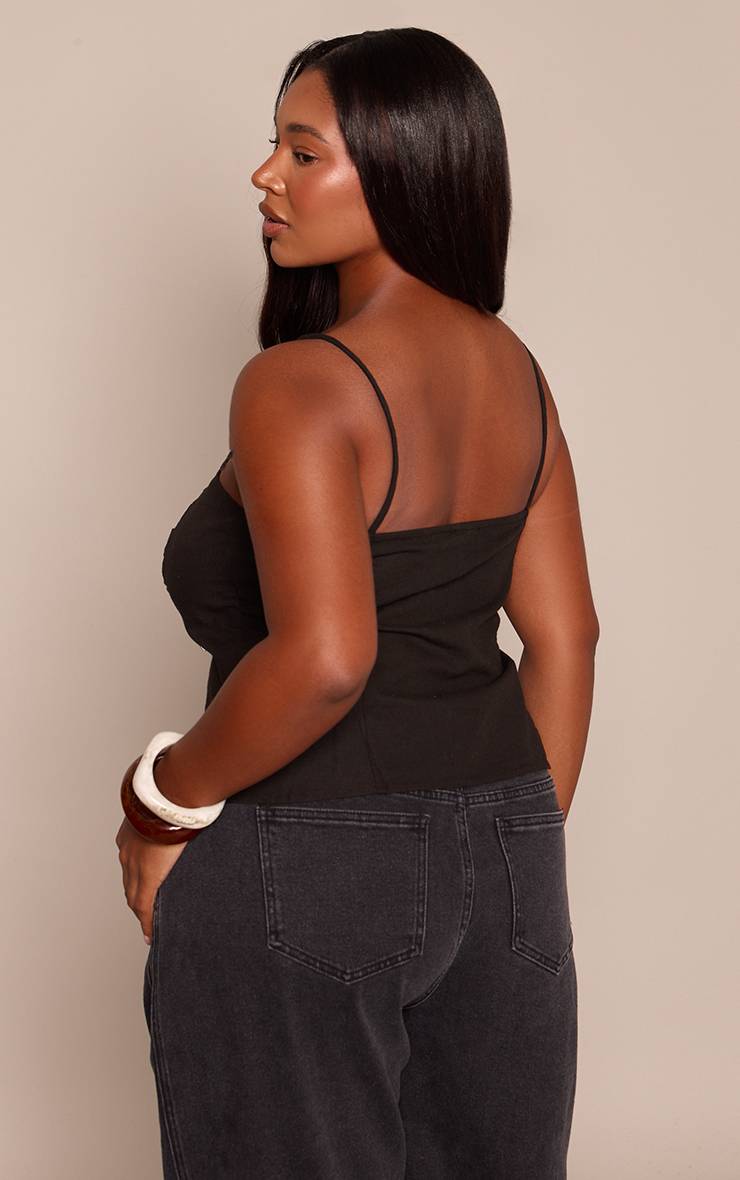 Noir Ensemble Grande Taille Top À Bretelles Texturé Avec Détails De Panneaux Tissés