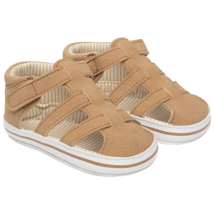 Nu-pieds velcro marron avec doublure à rayures - Marron