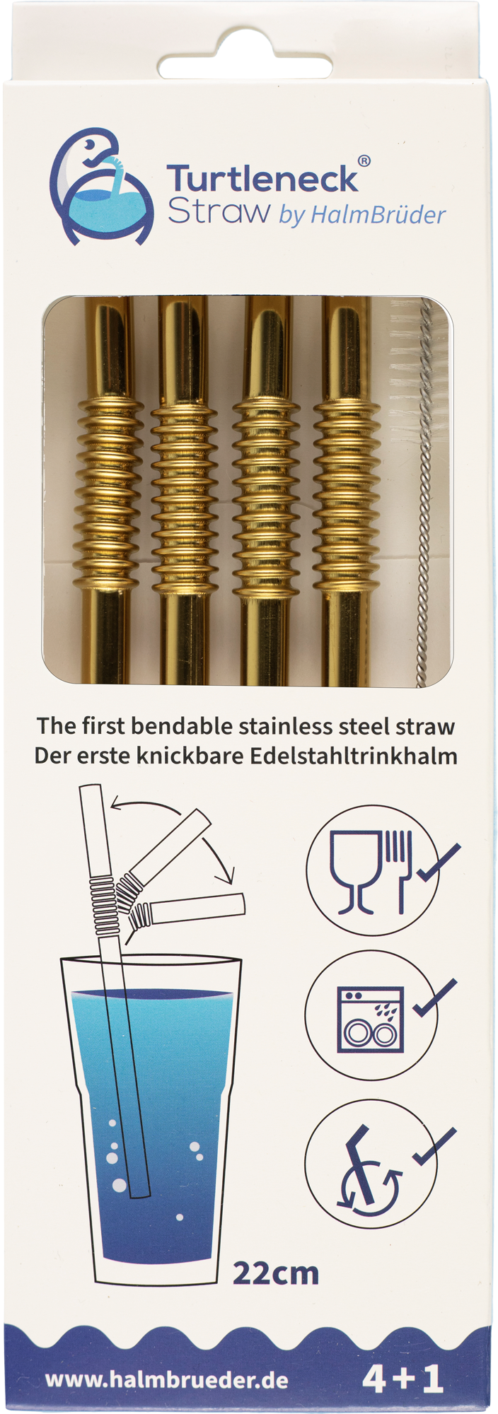 Turtleneck Straw Biegsamer Trinkhalm aus Edelstahl (4 Stück, 22 cm)