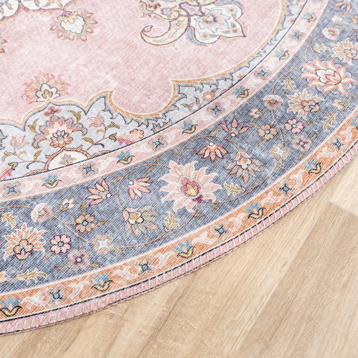 Rond vintage vloerkleed - Lily Medaillon Roze | Fleurig