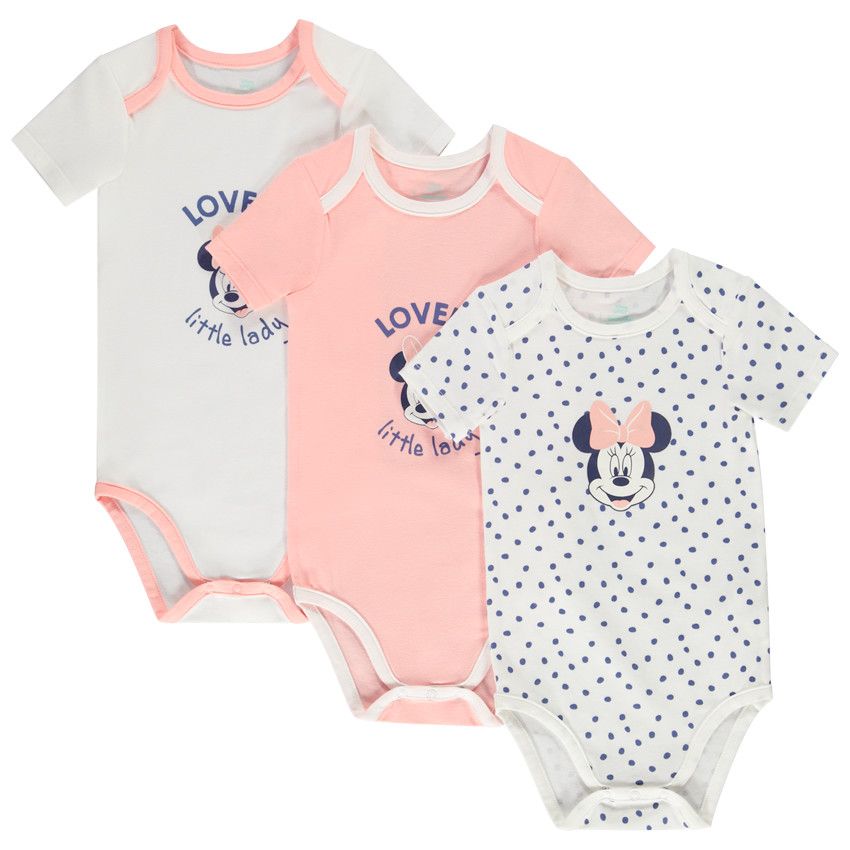 Lot de 3 bodies en jersey Minnie Disney pour bébé fille - Ecru